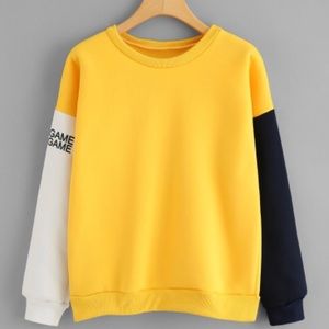 Contrast sleeve letter print sweatshirt